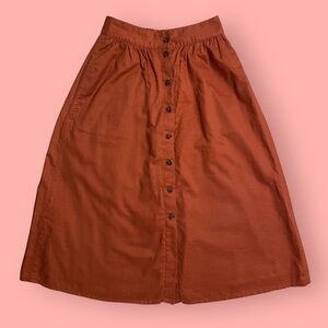 Madewell Orange Palisade Button-Front Midi Skirt